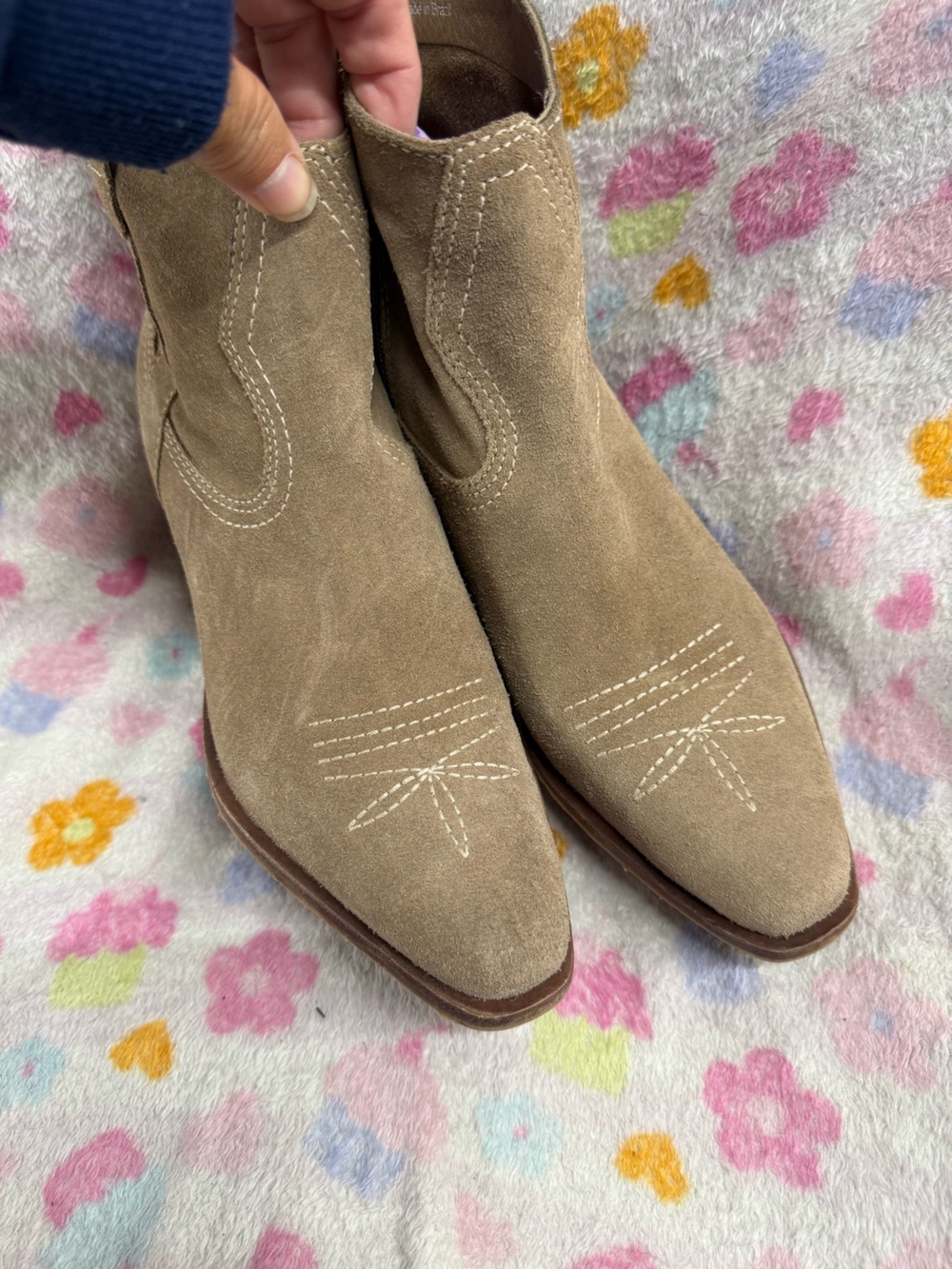 Dolce Vita Taupe Suede Western Ankle Boots